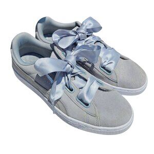Puma Grey Suede Bow Sneakers